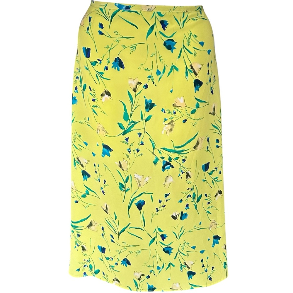 Kathie Lee Floral Yellow Blue Teal Midi Polyester Unlined Skirt EUC sz 22W/24W